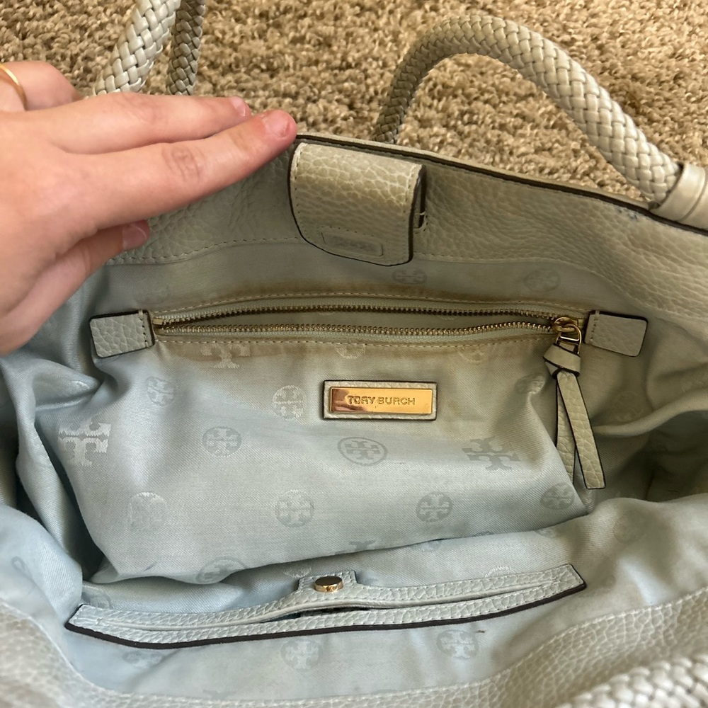 Tory Burch Taylor Tote Seltzer Blue Leather Bag Travel Business Magnetic Clasp. - Picture 8 of 12